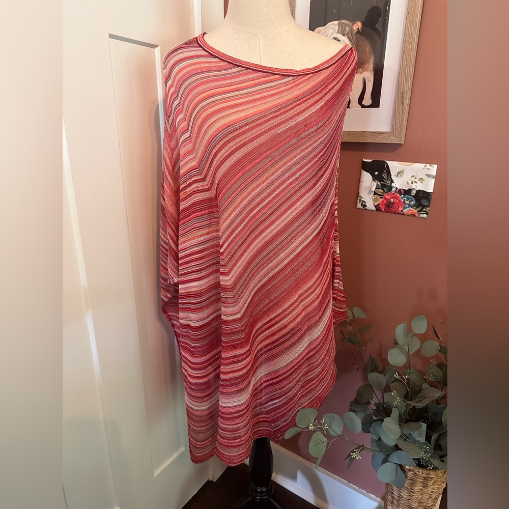 Missoni diagonal striped red silver metallic thread OS asymmetrical cape/shawl - Picture 2 of 13
